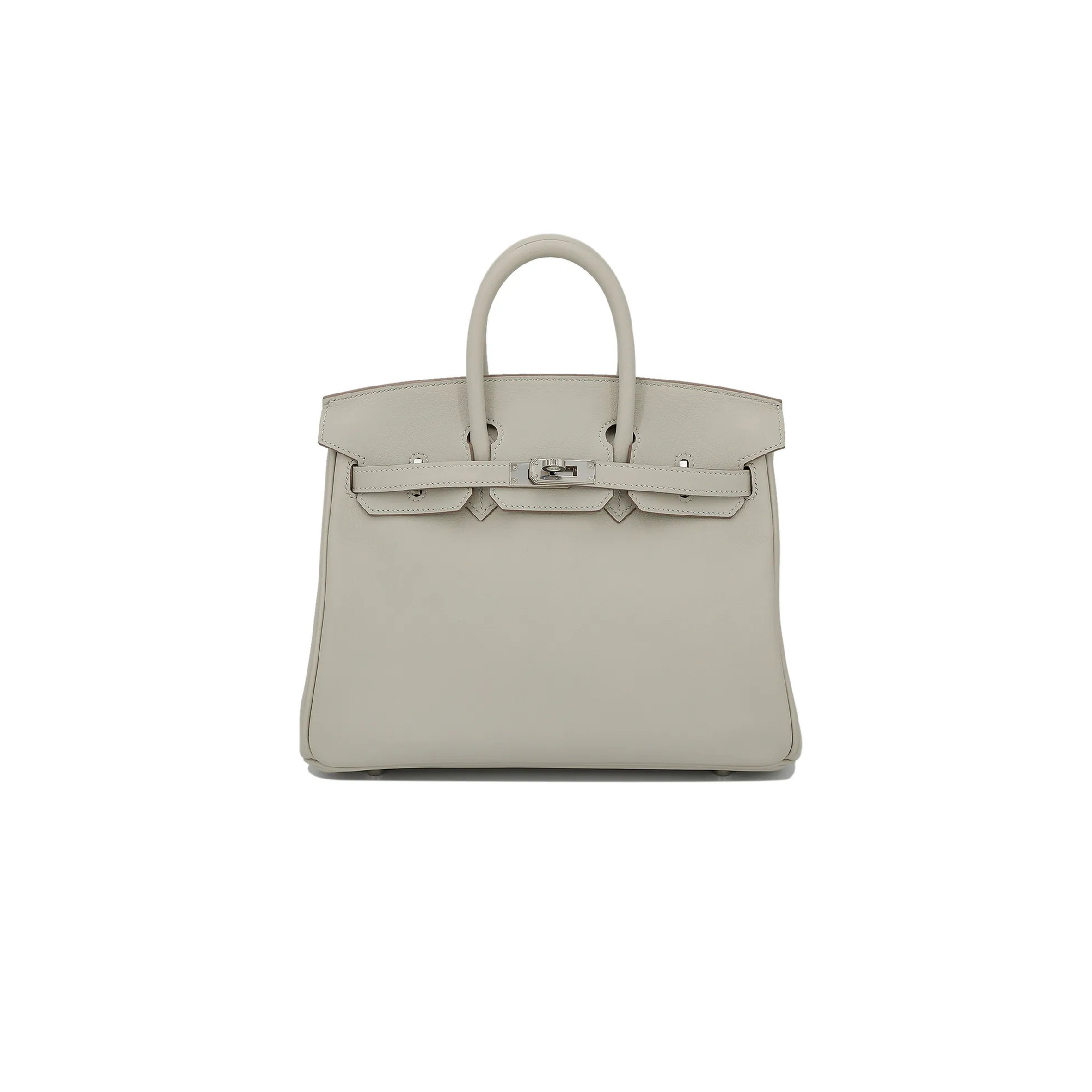 HERMÈS BIRKIN 25 SWIFT LEATHER PEARL GREY SILVER BUCKLE H049362CK25 (25*20*13cm)